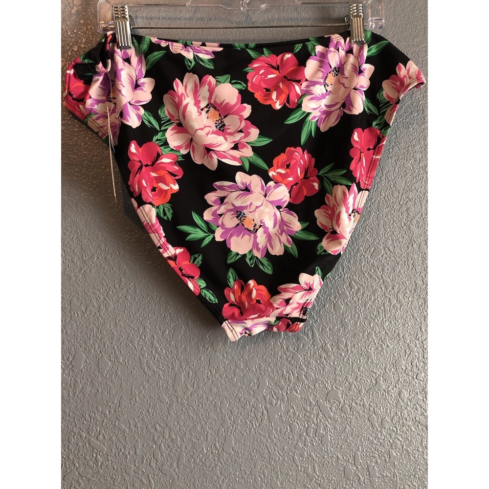 Time & Tru Fashion Swim Bottom XL Garden Bloom Black Floral High‎ Leg/Waist - Picture 8 of 8